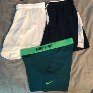 Nike and Champion workout shouts and spandex